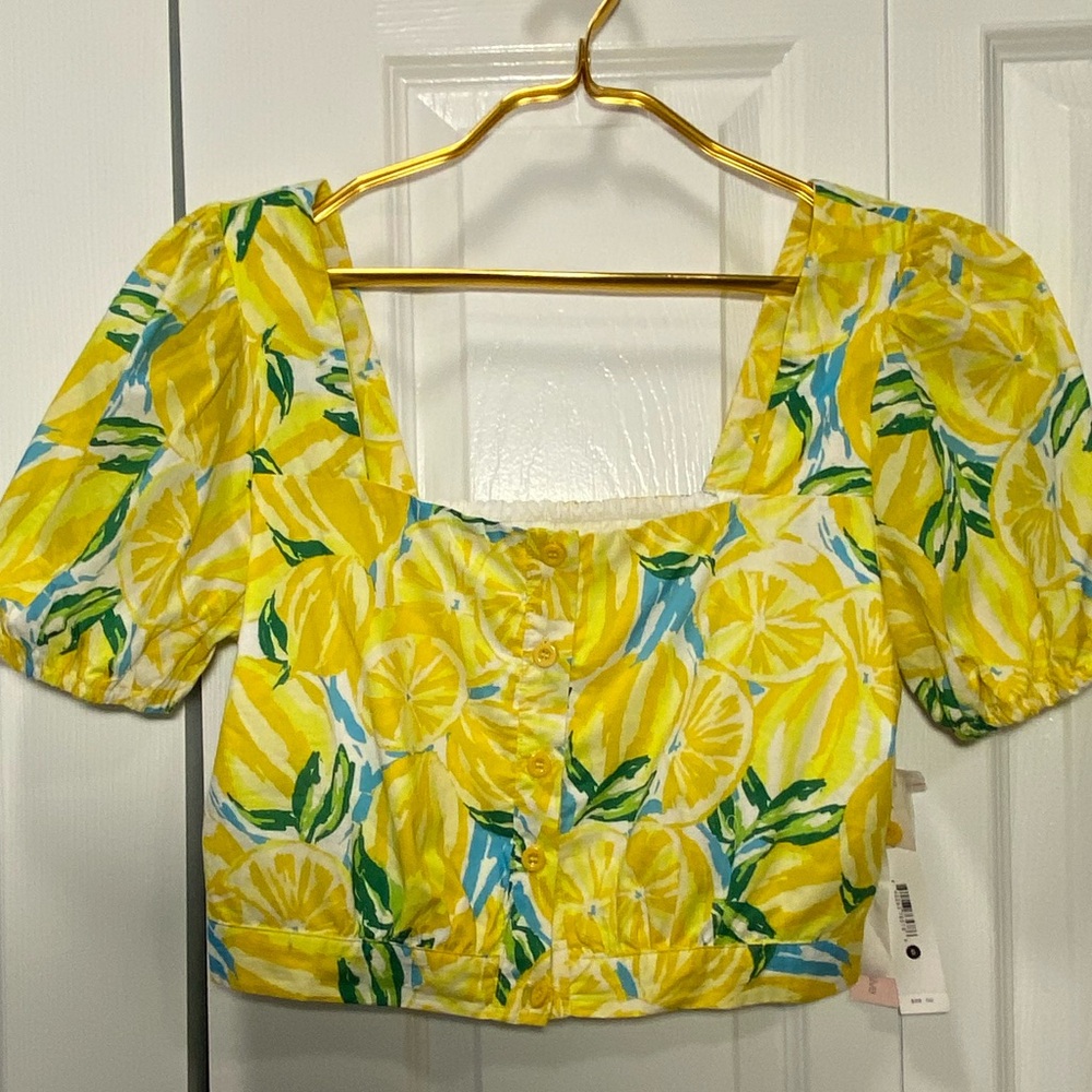 NWT AQUA Bloomingdale’s Lemon Smocked Cropped Top SMALL